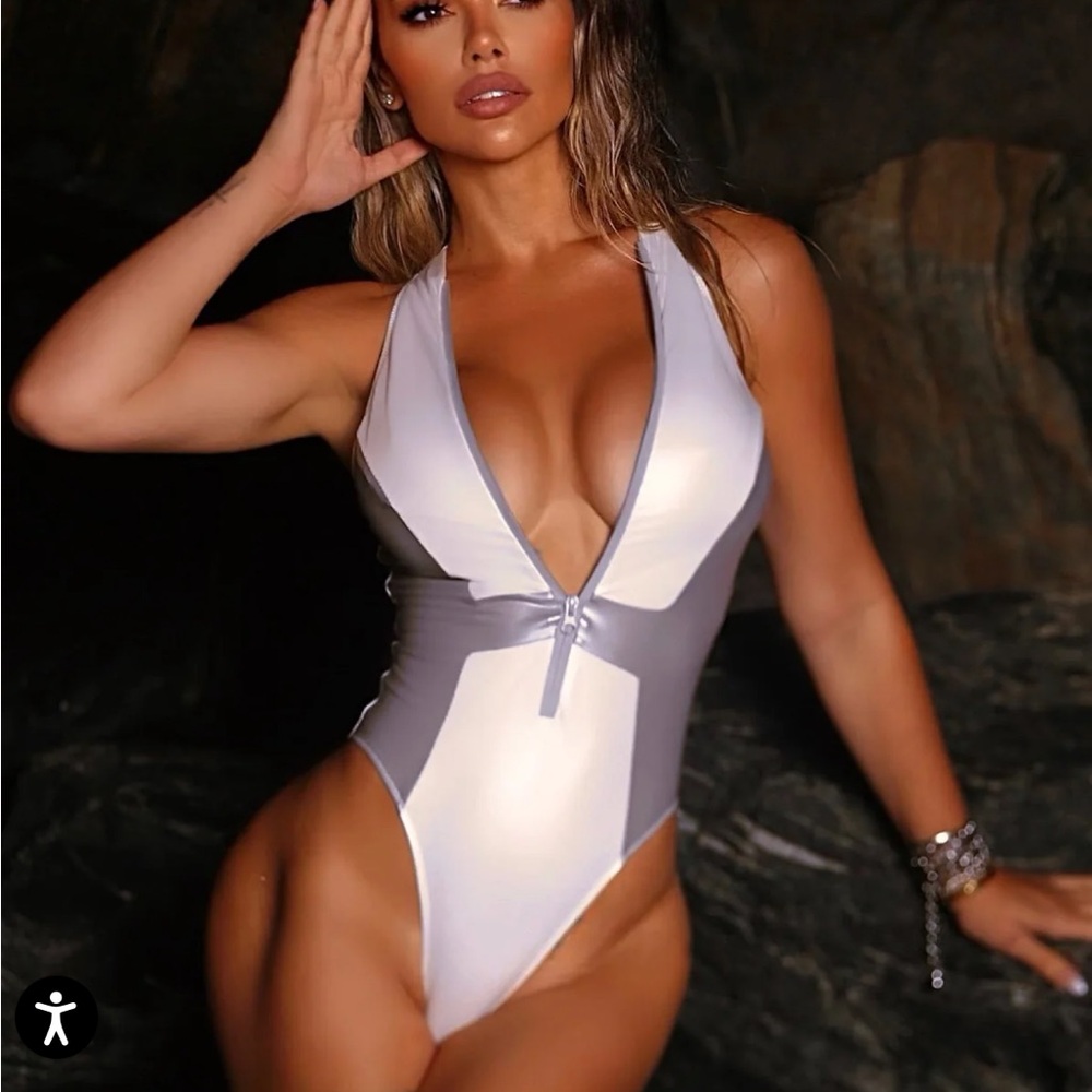 Space Girl One Piece Swimsuit with Plunging V-Neckline